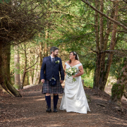 Couple walking in forrest