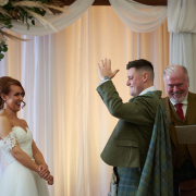 Laughing bridal party