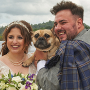 wedding couple with dog